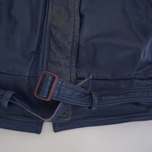 Vintage Roxy Collection Blue 100% Leather Zip Up Bomber Jacket 8 - Picture 7 of 16
